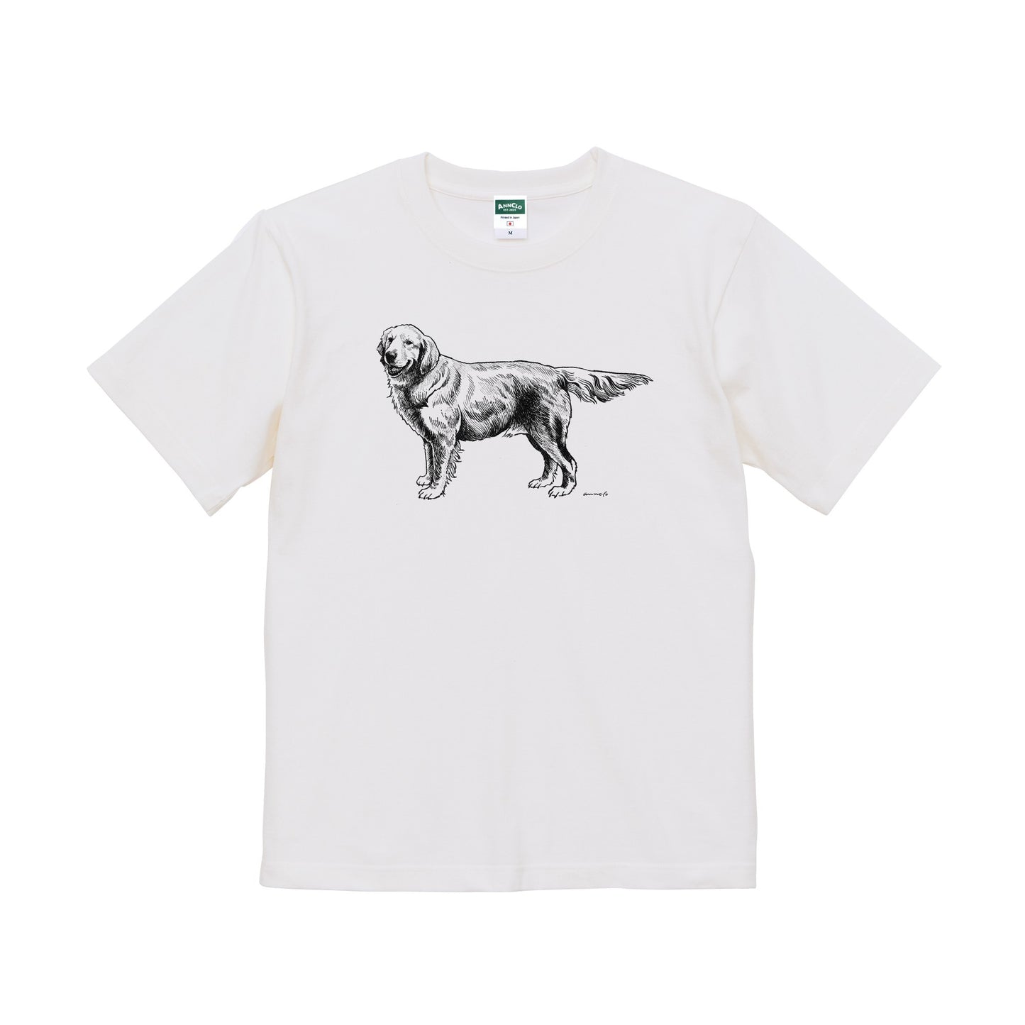 ヴィンテージライクな犬の図鑑風Tシャツ（ゴールデンレトリーバー）