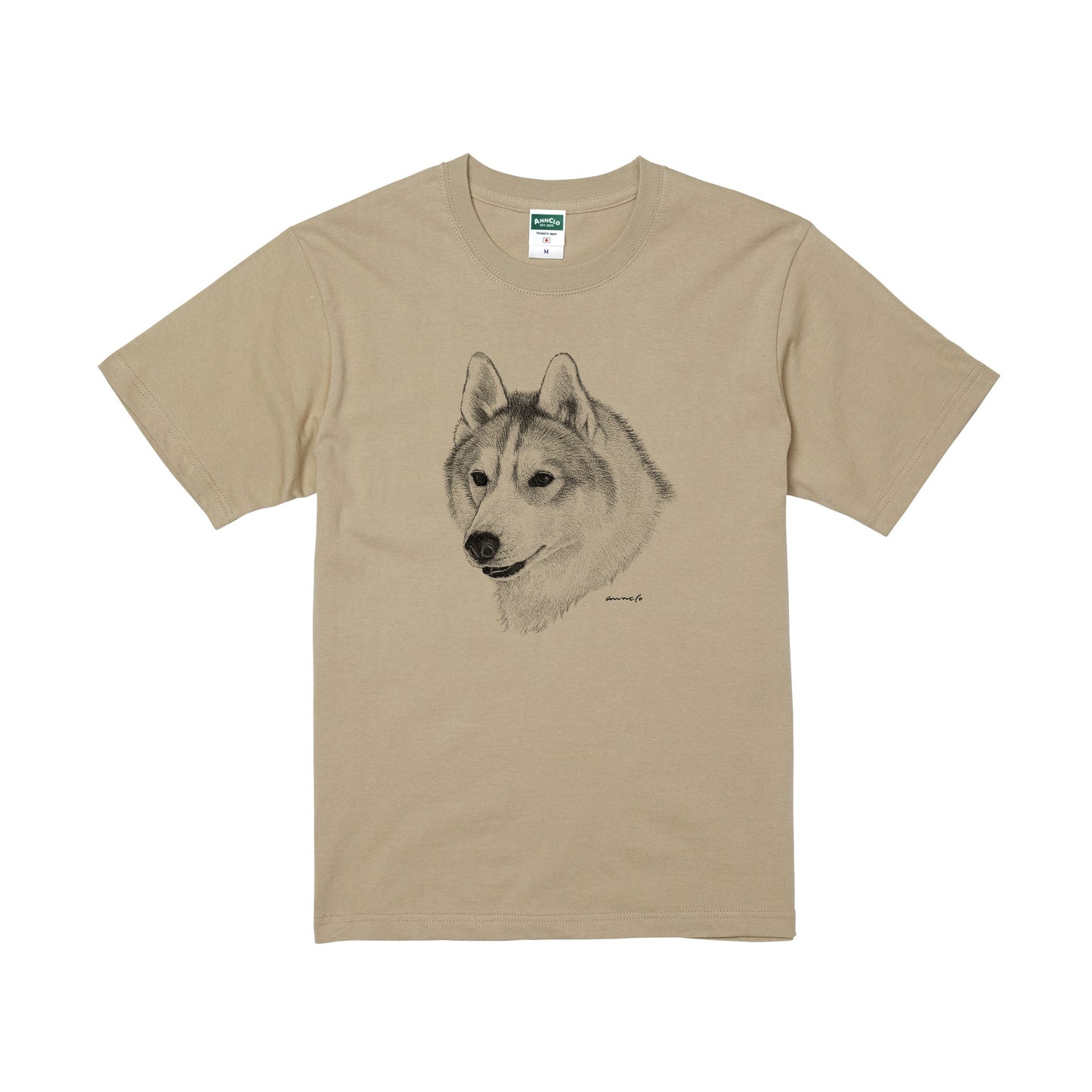 ヴィンテージライクな犬の肖像画Tシャツ（シベリアンハスキー）