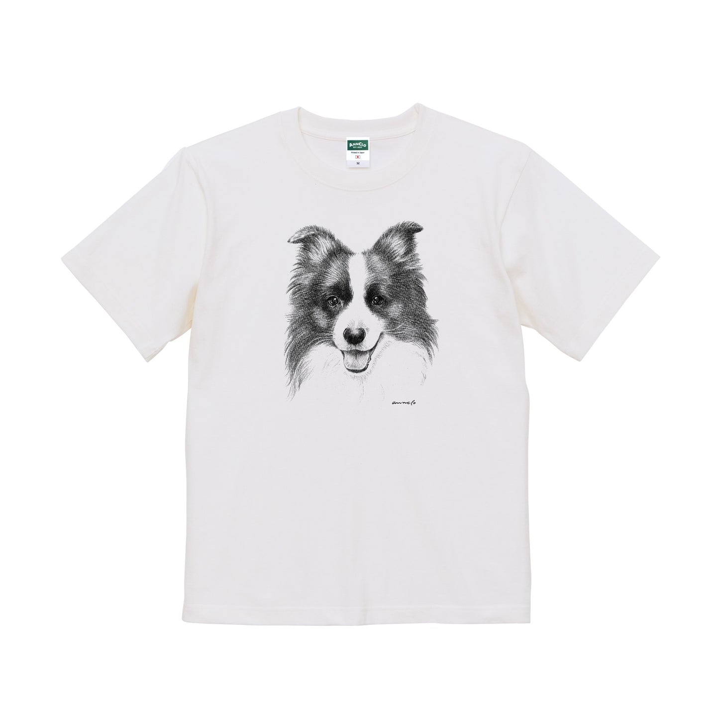 ヴィンテージライクな犬の肖像画Tシャツ（ボーダーコリー）