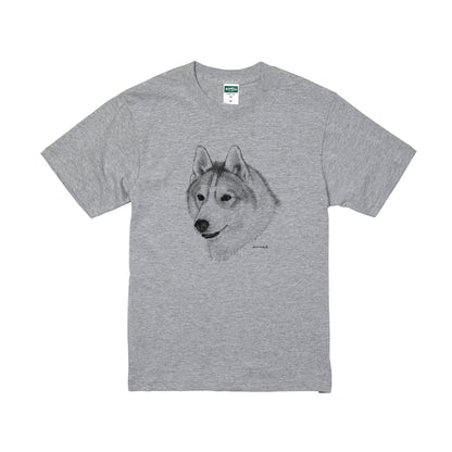 ヴィンテージライクな犬の肖像画Tシャツ（シベリアンハスキー）