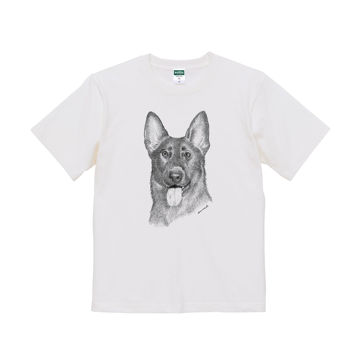 ヴィンテージライクな犬の肖像画Tシャツ（ジャーマンシェパードドッグ）