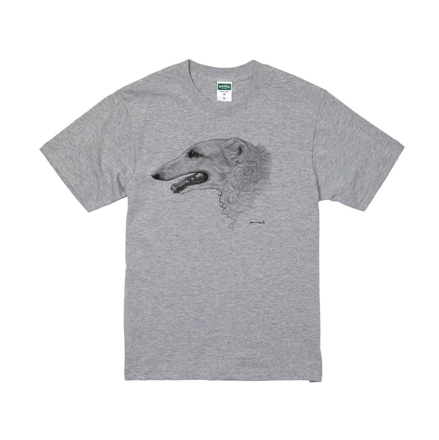 ヴィンテージライクな犬の肖像画Tシャツ（ボルゾイ）