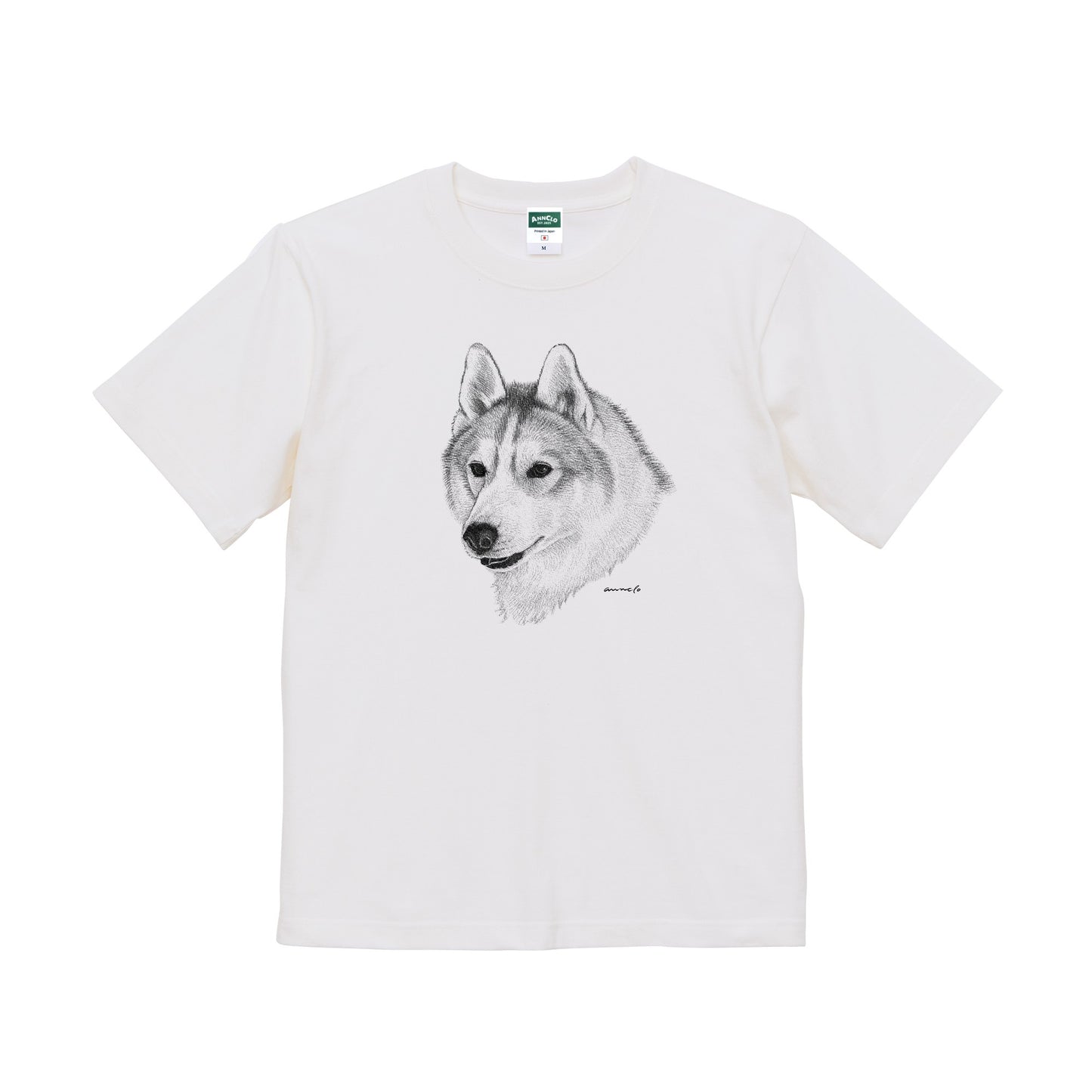ヴィンテージライクな犬の肖像画Tシャツ（シベリアンハスキー）