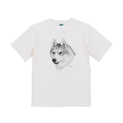 ヴィンテージライクな犬の肖像画Tシャツ（シベリアンハスキー）