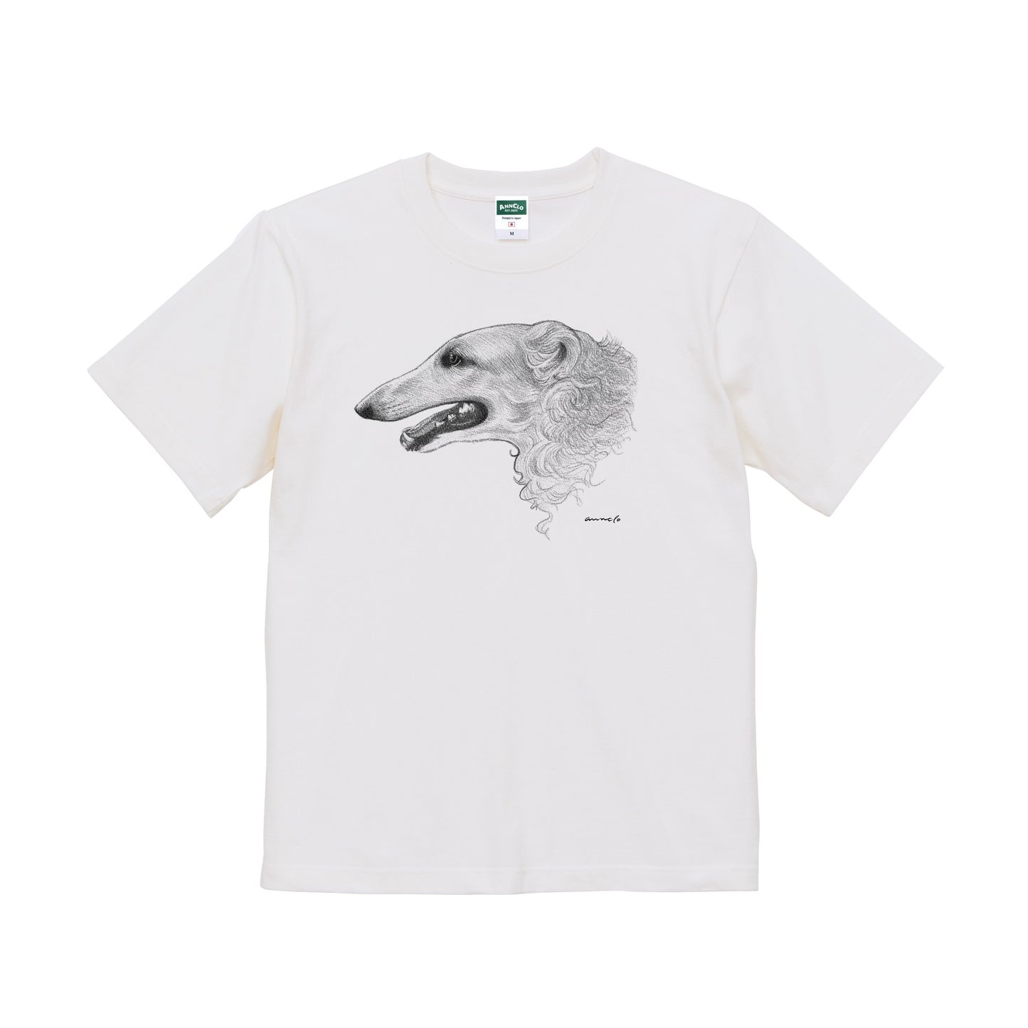 ヴィンテージライクな犬の肖像画Tシャツ（ボルゾイ）