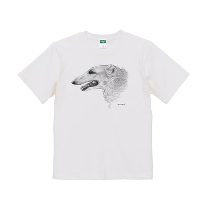 ヴィンテージライクな犬の肖像画Tシャツ（ボルゾイ）