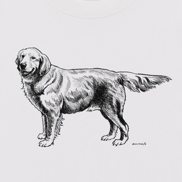 ヴィンテージライクな犬の図鑑風Tシャツ（ゴールデンレトリーバー）