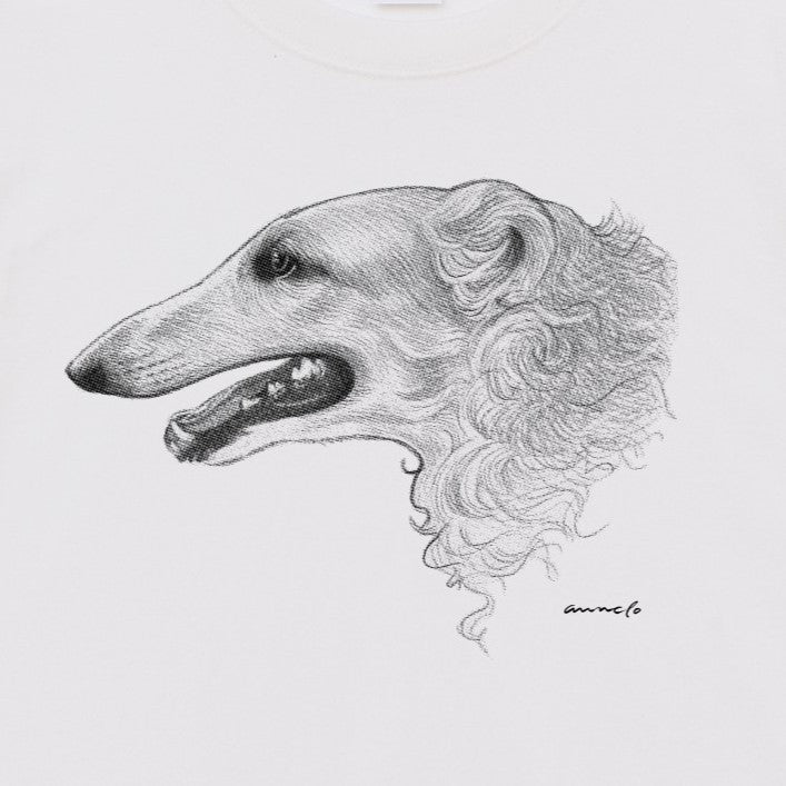 ヴィンテージライクな犬の肖像画Tシャツ（ボルゾイ）