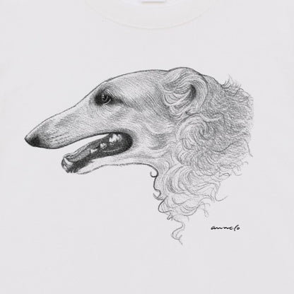 ヴィンテージライクな犬の肖像画Tシャツ（ボルゾイ）