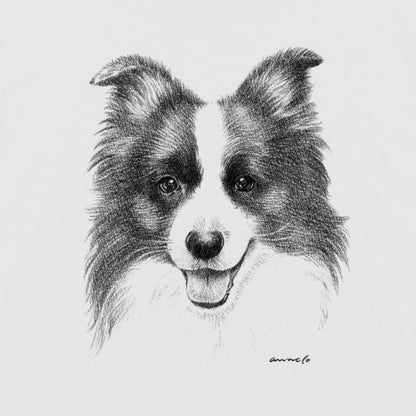 ヴィンテージライクな犬の肖像画Tシャツ（ボーダーコリー）