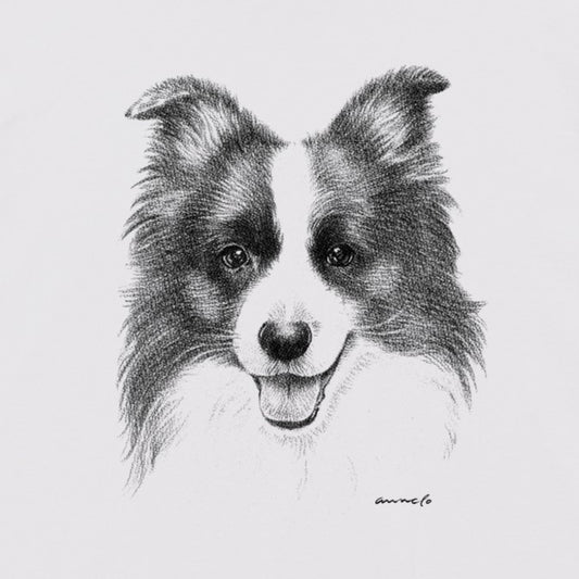 ヴィンテージライクな犬の肖像画Tシャツ（ボーダーコリー）